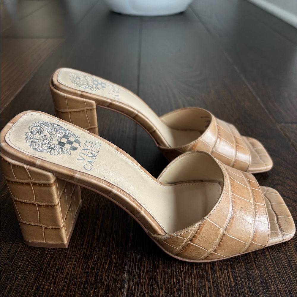 Vince Camuto Brown Croc-Embossed Mules